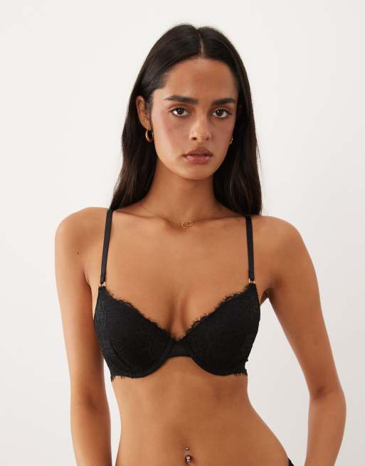 ASOS DESIGN Tyla eyelash lace moulded bra in black, 4 of 4