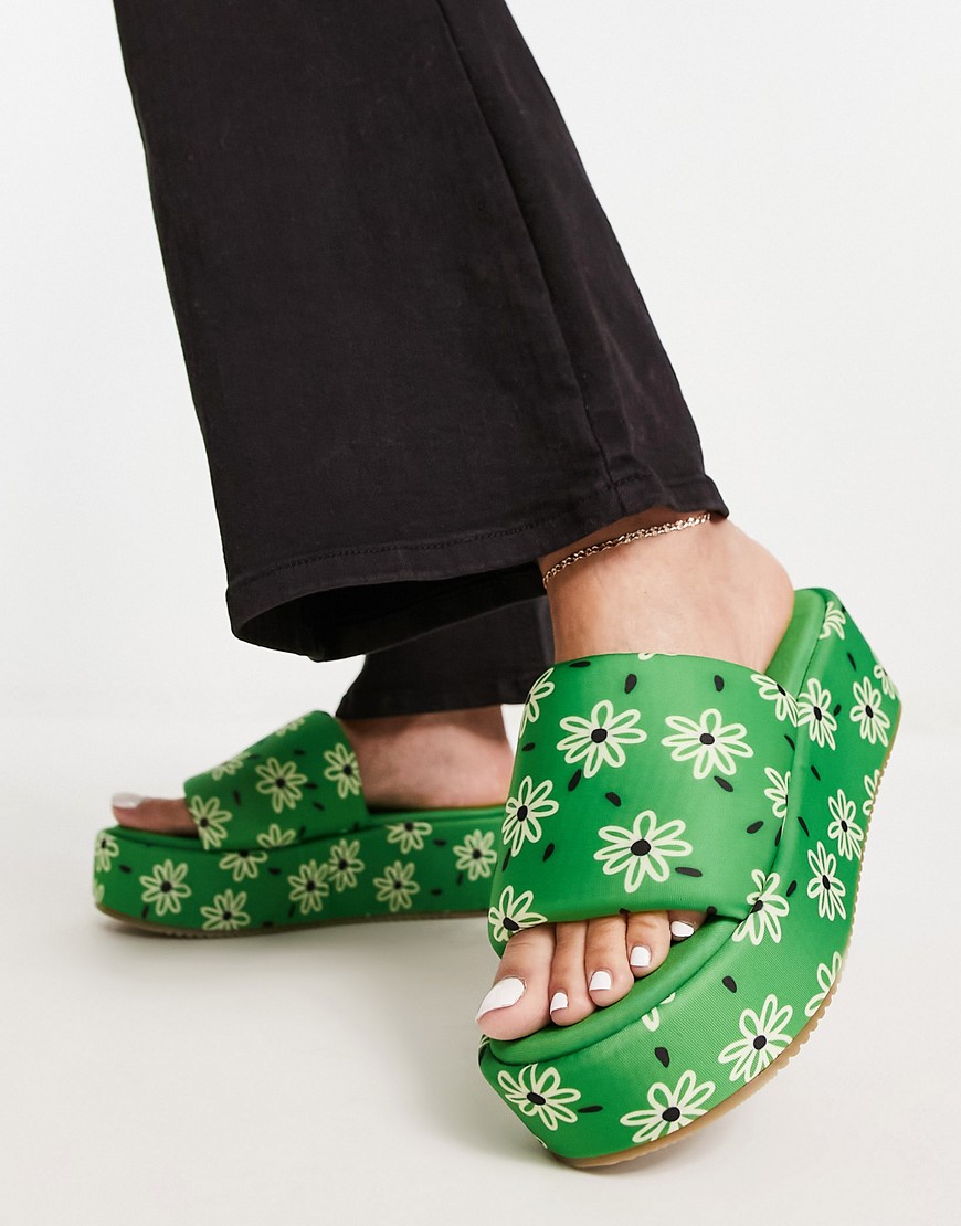 ASOS DESIGN Tyla padded flatform sandals in green floral-Multi