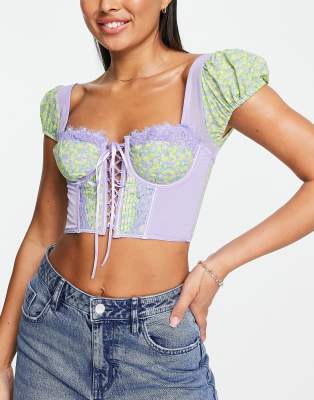 Damen Langarmshirt Mit Spitze & Netz – Figurbetont, Quadratischer Ausschnitt, Korsett-Optik