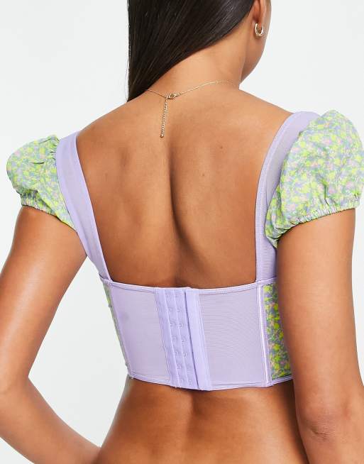 ASOS DESIGN – Tyler – Småblommig korsett med bygel och ärmar av mesh , 2 av 4