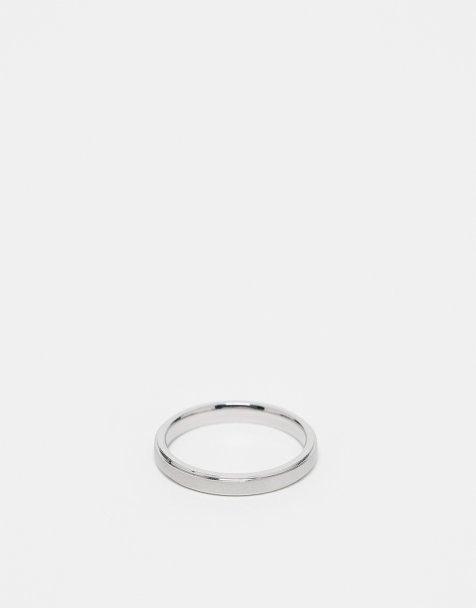 ASOS DESIGN - Tynd og sølvfarvet båndring i vandafvisende og rustfrit stål - view 1