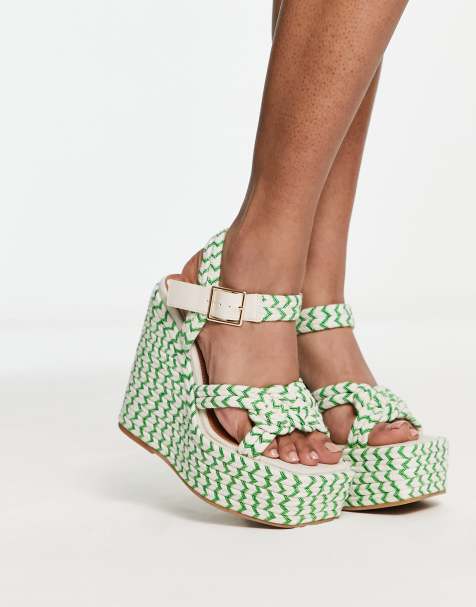 ASOS DESIGN Tynera rope detail wedges in natural and green - view 1