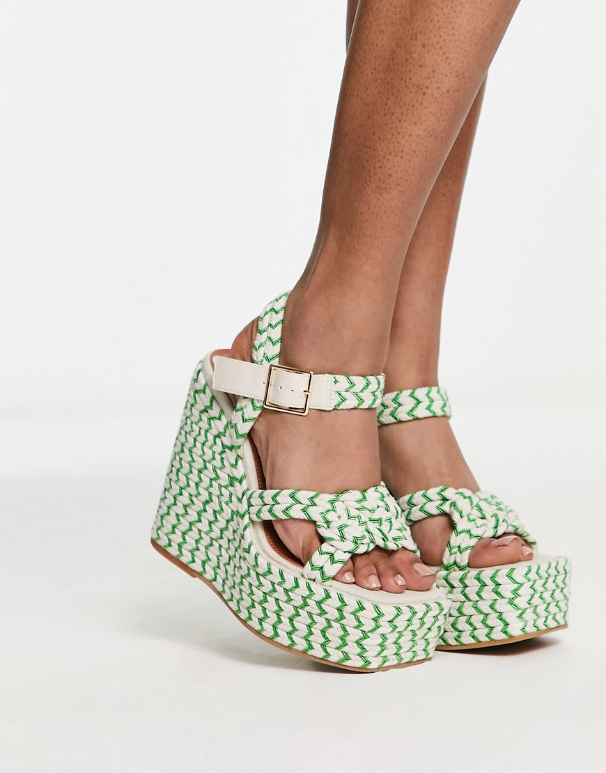 Asos Design Tynera Rope Detail Wedges In Natural And Green-multi