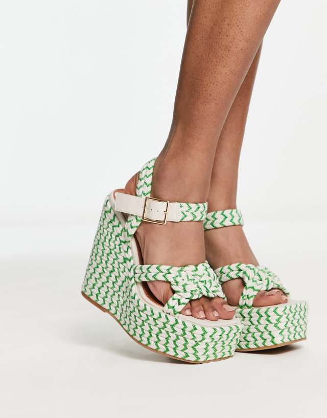 ASOS DESIGN Tynera rope detail wedges in natural and green