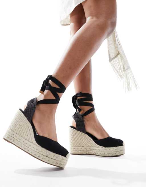 ASOS Design Tyra Closed Toe Wedges in Black Linen