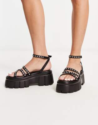 Asos Design Tyson Chunky Studded Flatforms In Black