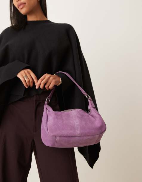 ASOS DESIGN – U-förmige Schultertasche aus Wildleder in Violett - view 1