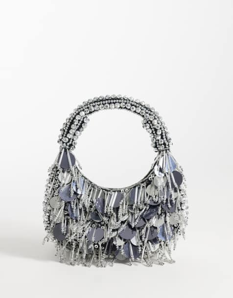 ASOS DESIGN – U-förmige Tasche in Silber mit Pailletten- und Perlenverzierung - view 1