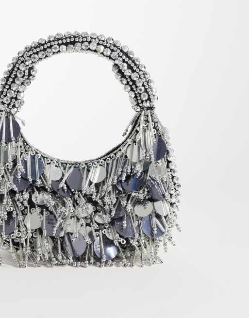 ASOS DESIGN – U-förmige Tasche in Silber mit Pailletten- und Perlenverzierung, 4 von 4