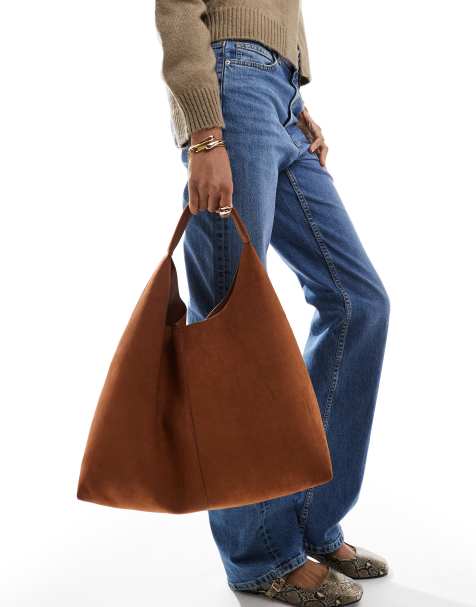 ASOS DESIGN – U-förmige Tragetasche aus Wildlederimitat in Hellbraun - view 1