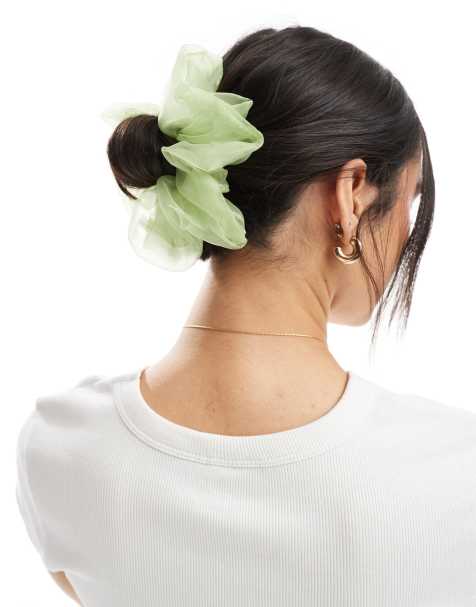 ASOS DESIGN – Überdimensionaler Scrunchie-Haargummi aus strukturiertem Organza in Grün - view 1