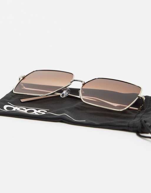 ASOS DESIGN – Übergroße, eckige Sonnenbrille im Stil der 70er mit braunem Metallgestell, 4 von 4