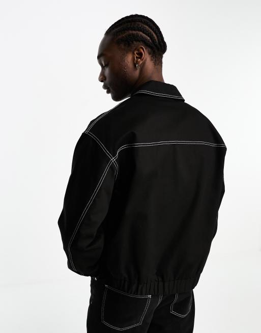 ASOS DESIGN – Übergroße Harrington-Jacke in Schwarz mit abgesetzten Ziernähten, 2 von 4
