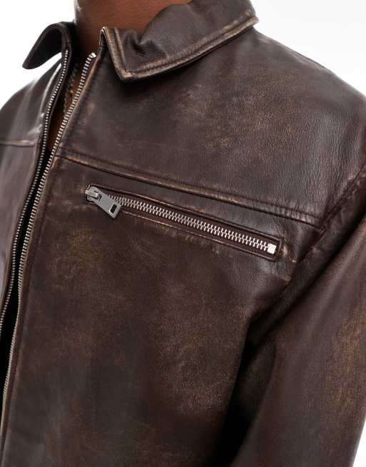 ASOS DESIGN – Übergroße Motocross-Harrington-Jacke in Braun mit Cut-and-Sew-Design, 3 von 4