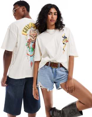 ASOS DESIGN - Übergroßes Band-T-Shirt in Steinbeige mit Unisex-Passform und „Guns N‘ Roses"-Prints-Neutral