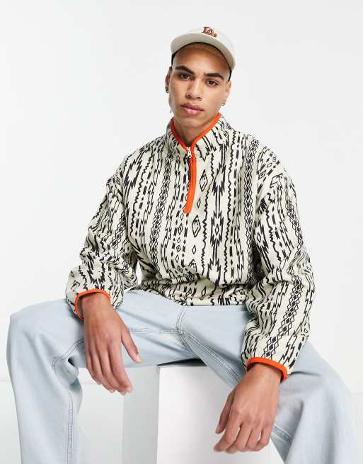 ASOS DESIGN – Übergroßes Festival-Sweatshirt mit All-over-Print und kurzem Reißverschluss