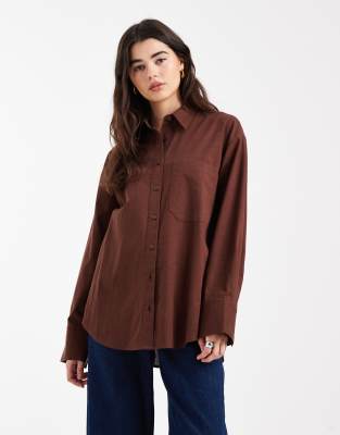 ASOS DESIGN - Übergroßes Leinenhemd in Braun-Brown