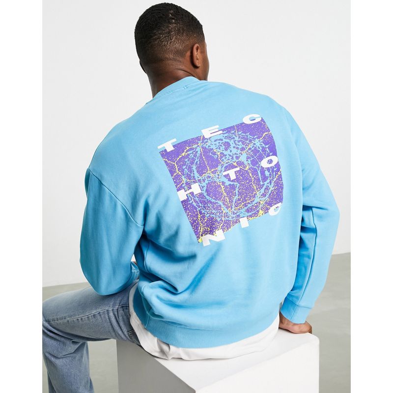 DESIGN – Übergroßes Sweatshirt mit Fotoprint hinten in Blau