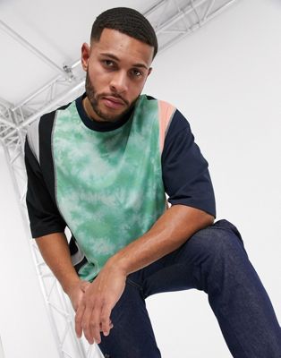 ASOS DESIGN – Übergroßes T-Shirt aus Bio-Baumwolle mit Kontrasteinsatz-Mehrfarbig