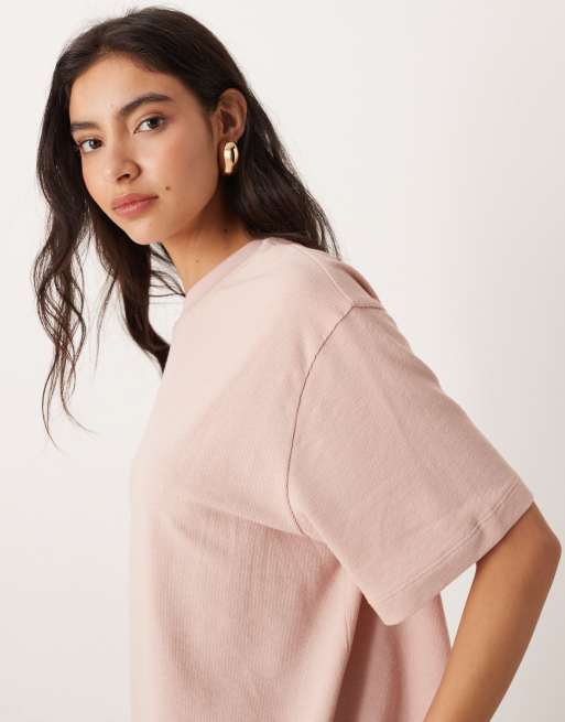 ASOS DESIGN – Übergroßes T-Shirt aus strukturiertem Jersey in Staubrosa, 2 von 4