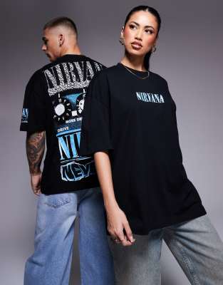 ASOS DESIGN - Übergroßes Unisex-Band-T-Shirt in Schwarz mit „Nirvana Nevermind"-Prints