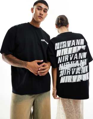 ASOS DESIGN - Übergroßes Unisex-Band-T-Shirt in Schwarz mit „Nirvana"-Prints