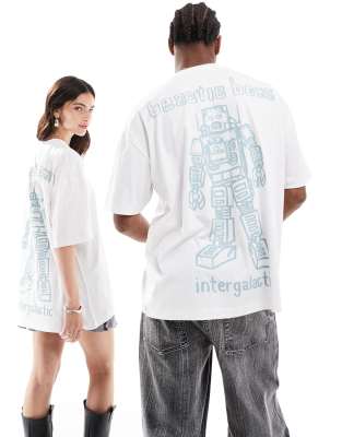 ASOS DESIGN - Übergroßes Unisex-T-Shirt in Weiß mit lizenzierten „Beastie Boys"-Roboterprints