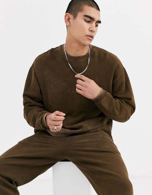 ASOS DESIGN – Kombiteil mit ungesäumten Kanten in brauner Acid-Waschung, 2 von 3