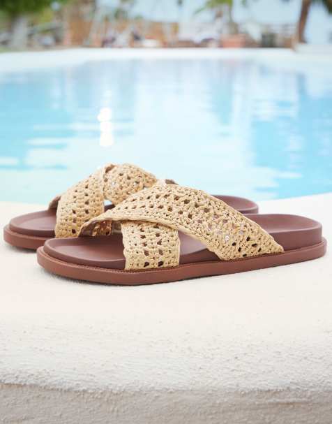 ASOS DESIGN – Überkreuzte Sandalen mit Webmuster in Natur - view 1