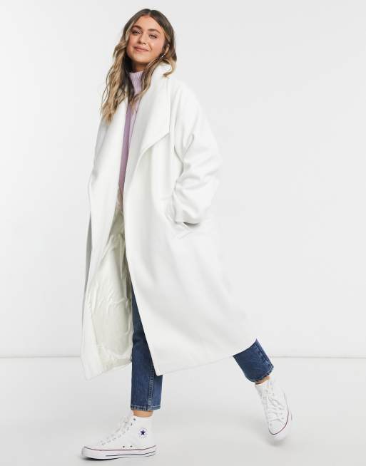 ASOS DESIGN – Überzieh-Mantel mit Wasserfallkragen in Creme