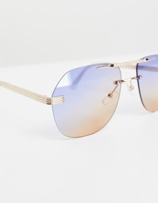 forbedre Skulle forvisning ASOS DESIGN - Uindfattede aviator-solbriller med ombré-glas i retro-stil |  ASOS