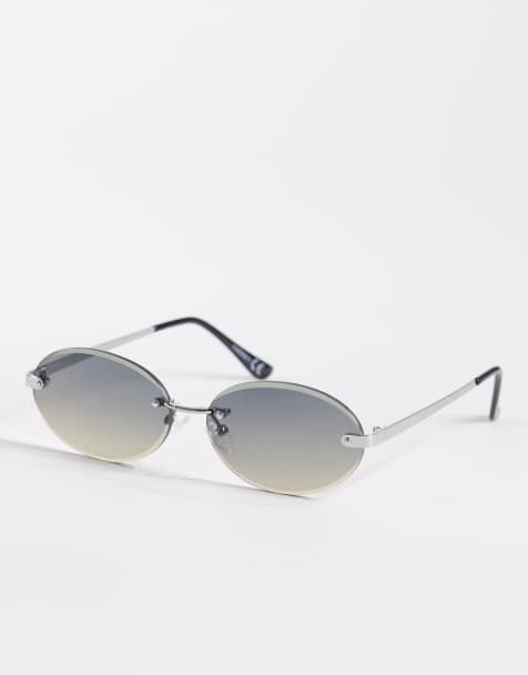 ASOS DESIGN - Uindfattede solbriller med sølvfarvet metalstel og blå glas - view 1