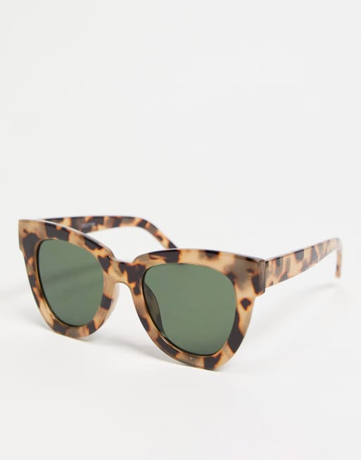 ASOS DESIGN - Uitlopende cat eye frame zonnebril met dik montuur in melkwitte tortoise met G15 glazen - BROWN