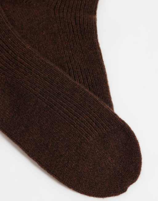 ASOS DESIGN uldsokker i rib til anklen i chokolade, 2 af 3