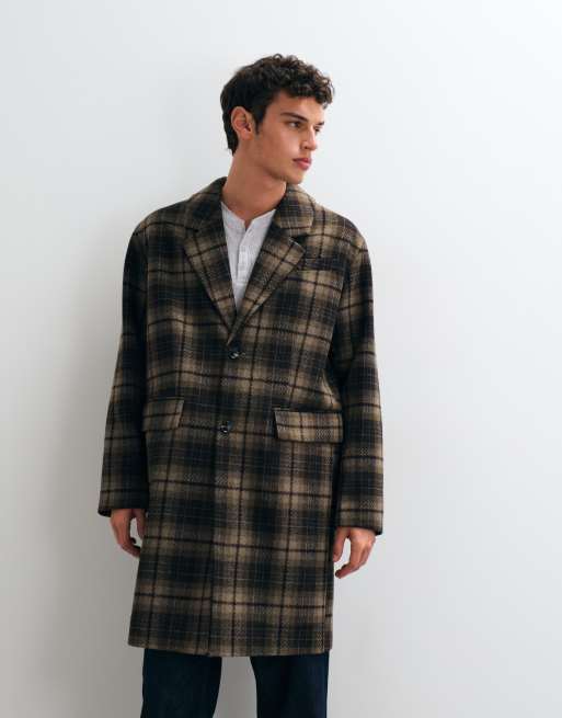ASOS DESIGN ullmix lång modell kappa i neutral rutigt, 3 av 5