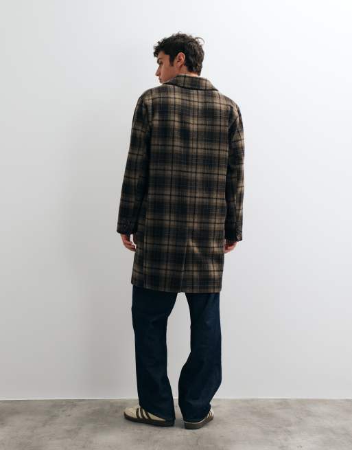 ASOS DESIGN ullmix lång modell kappa i neutral rutigt, 5 av 5