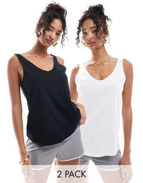 ASOS DESIGN – Ultimate – 2er-Pack Baumwoll-Trägertops mit U-Ausschnitt - MULTI - view 1