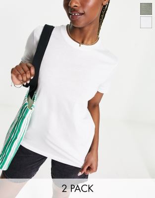 ASOS DESIGN - Ultimate - 2er-Pack Oversize-T-Shirts in Weiß und Khaki-Bunt