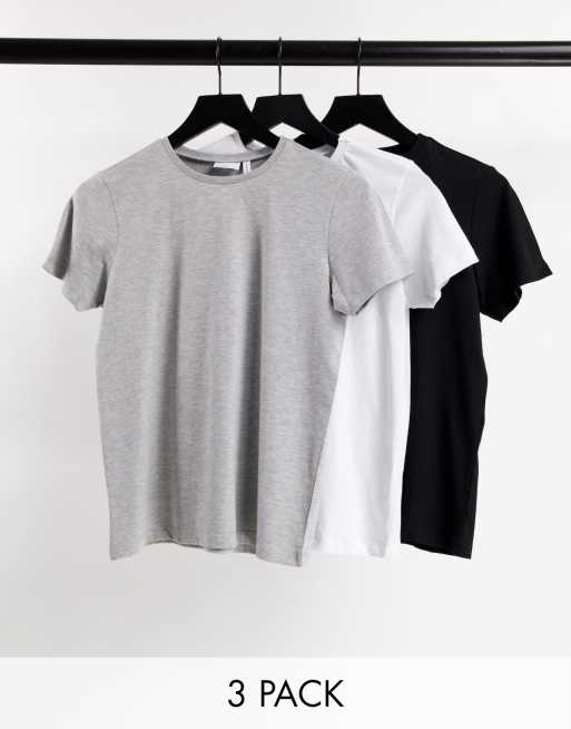 ASOS DESIGN – Ultimate – 3er-Pack T-Shirts aus Baumwolle in Schwarz, Weiß und Grau mit Rundhalsausschnitt SAVE - MULTI