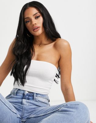 ASOS DESIGN ultimate bandeau crop top in cotton in white - WHITE