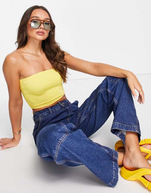 ASOS DESIGN ultimate bandeau crop top in cotton in yellow - YELLOW, 3 of 4