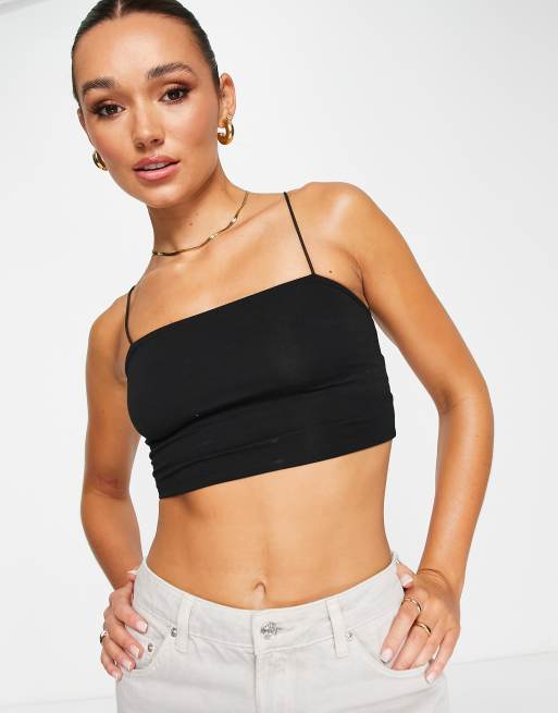 ASOS DESIGN ultimate bandeau crop top with skinny straps in black