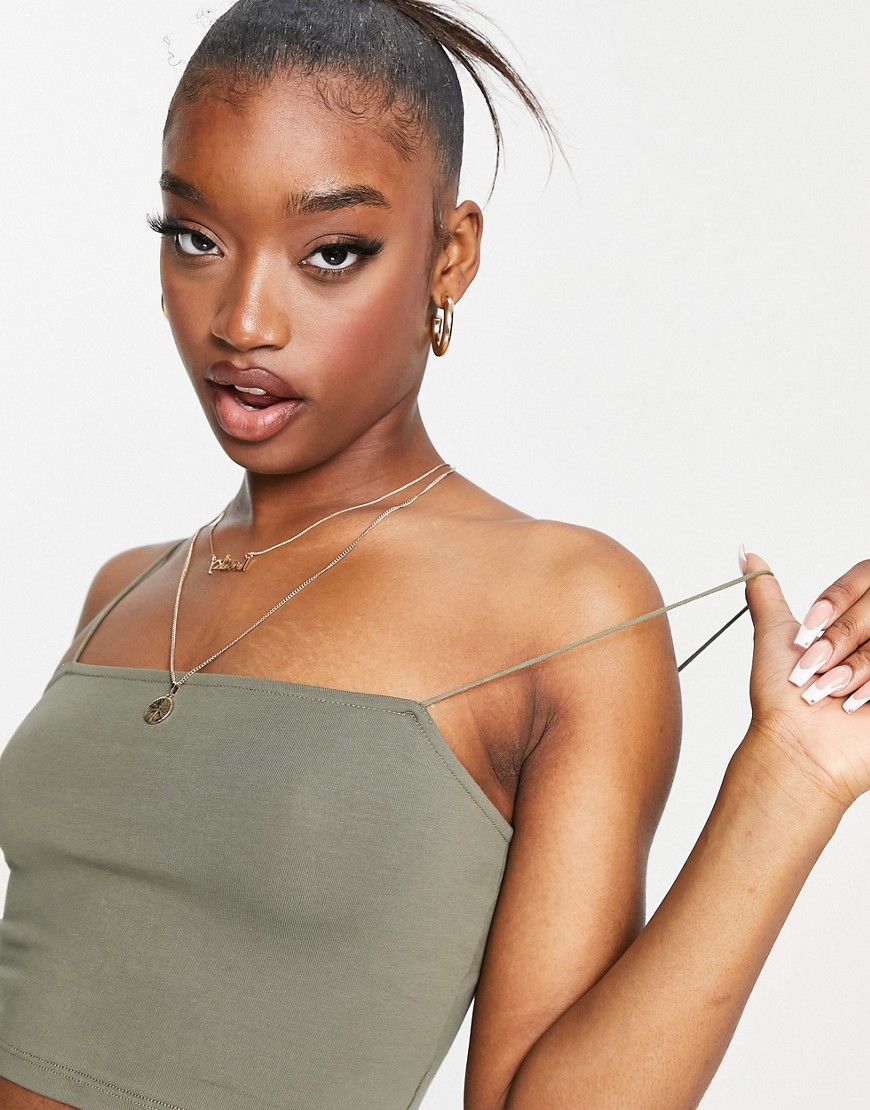 ASOS DESIGN ultimate bandeau crop top with skinny straps in olive-Green