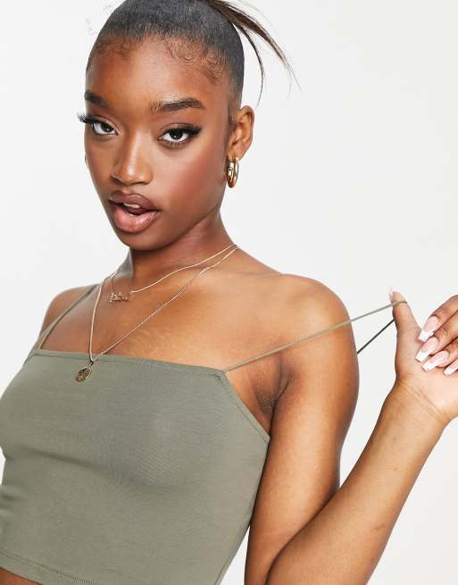 ASOS DESIGN ultimate bandeau crop top with skinny straps in olive