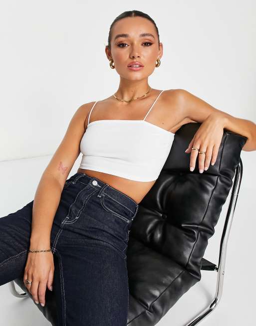 Asos Design Ultimate Bandeau Crop Top With Skinny Straps In White Asos