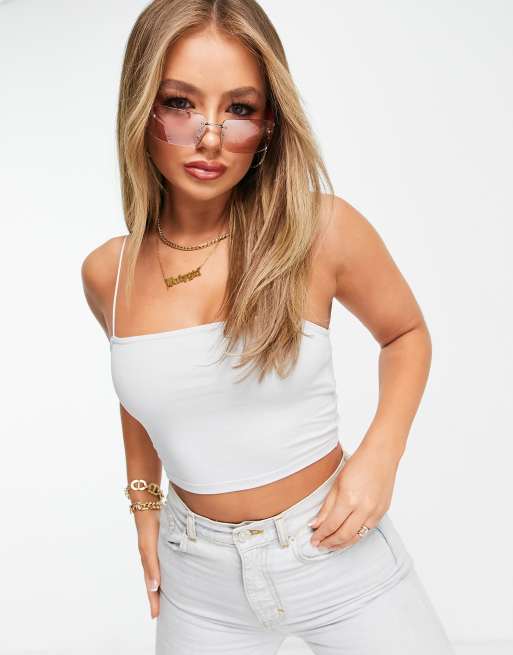 ASOS DESIGN ultimate bandeau crop top with skinny straps in white