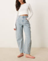 ASOS DESIGN high waisted barrel jean with seam detail in sage