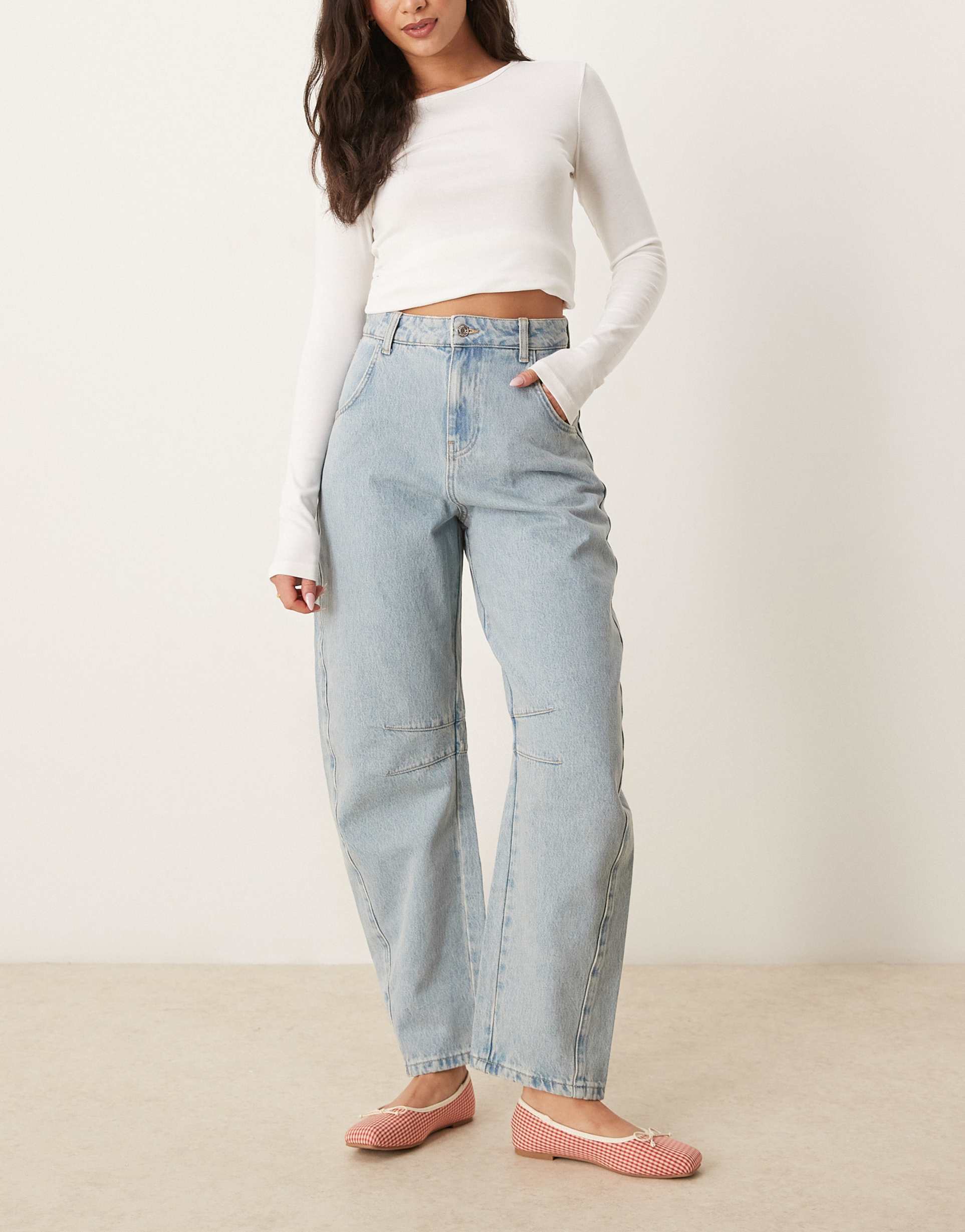 asos design ultimate barrel leg jean in bleach with light tint