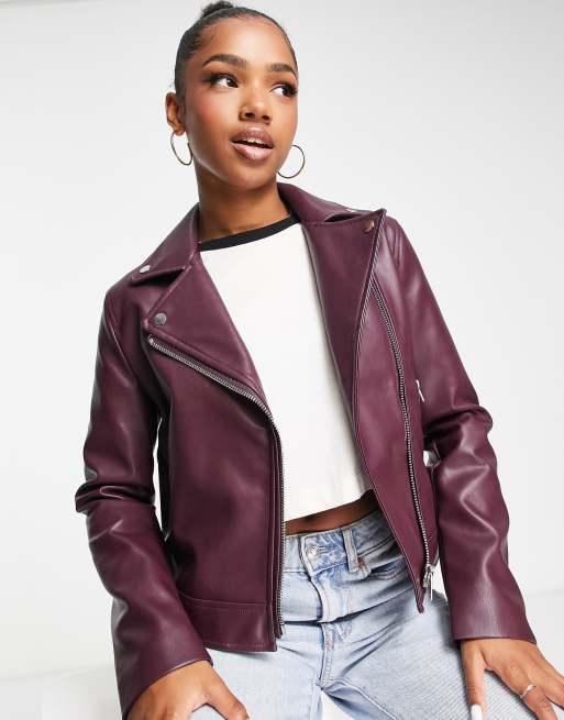 ASOS DESIGN - Ultimate - Bikerjack van imitatieleer in bordeaux