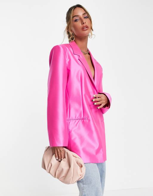 ASOS DESIGN - Ultimate - Blazer con collo serafino oversize rosa vivo, 3 di 4